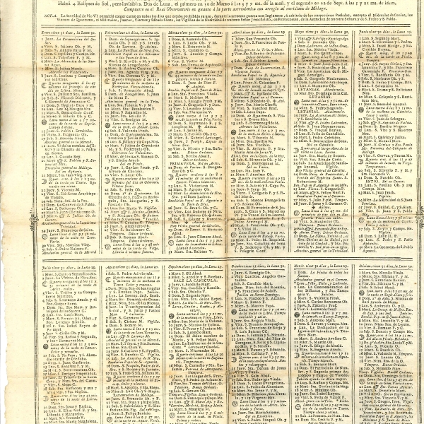 Calendario del Obispado de Málaga de 1801