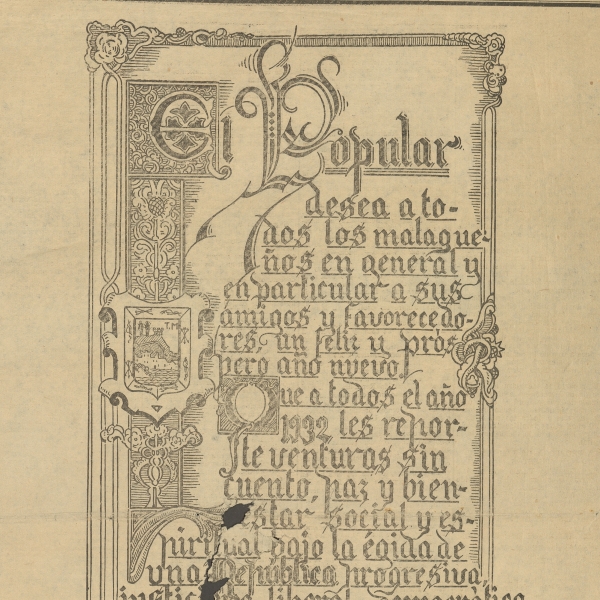 Felicitación Periódico "El Popular" el 1 de enero de 1932