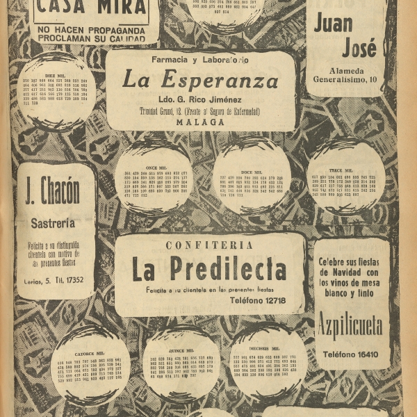 Premios de lotería en 1959. Periódico La Tarde