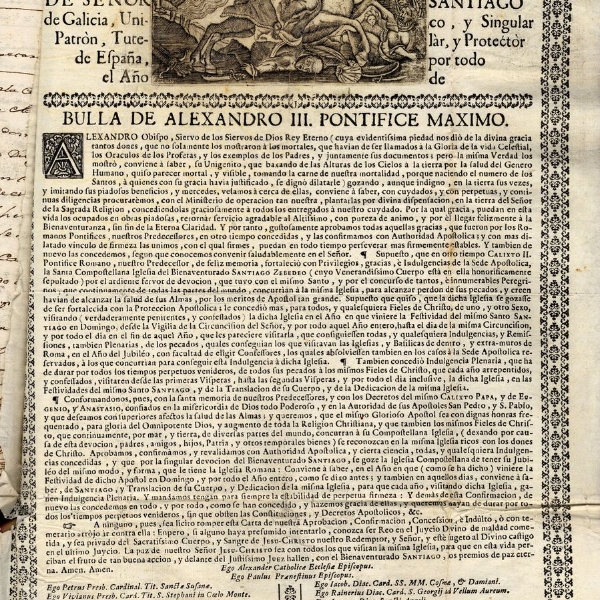 Bula Papa Alejandro III,  AACC Vol. 146  fol. 425. Año 1756
