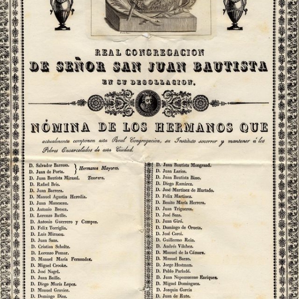 Nómina Hermanos  Real Congregación San Juan Bautista, AACC vol. 230 fol. 779. Año 1831